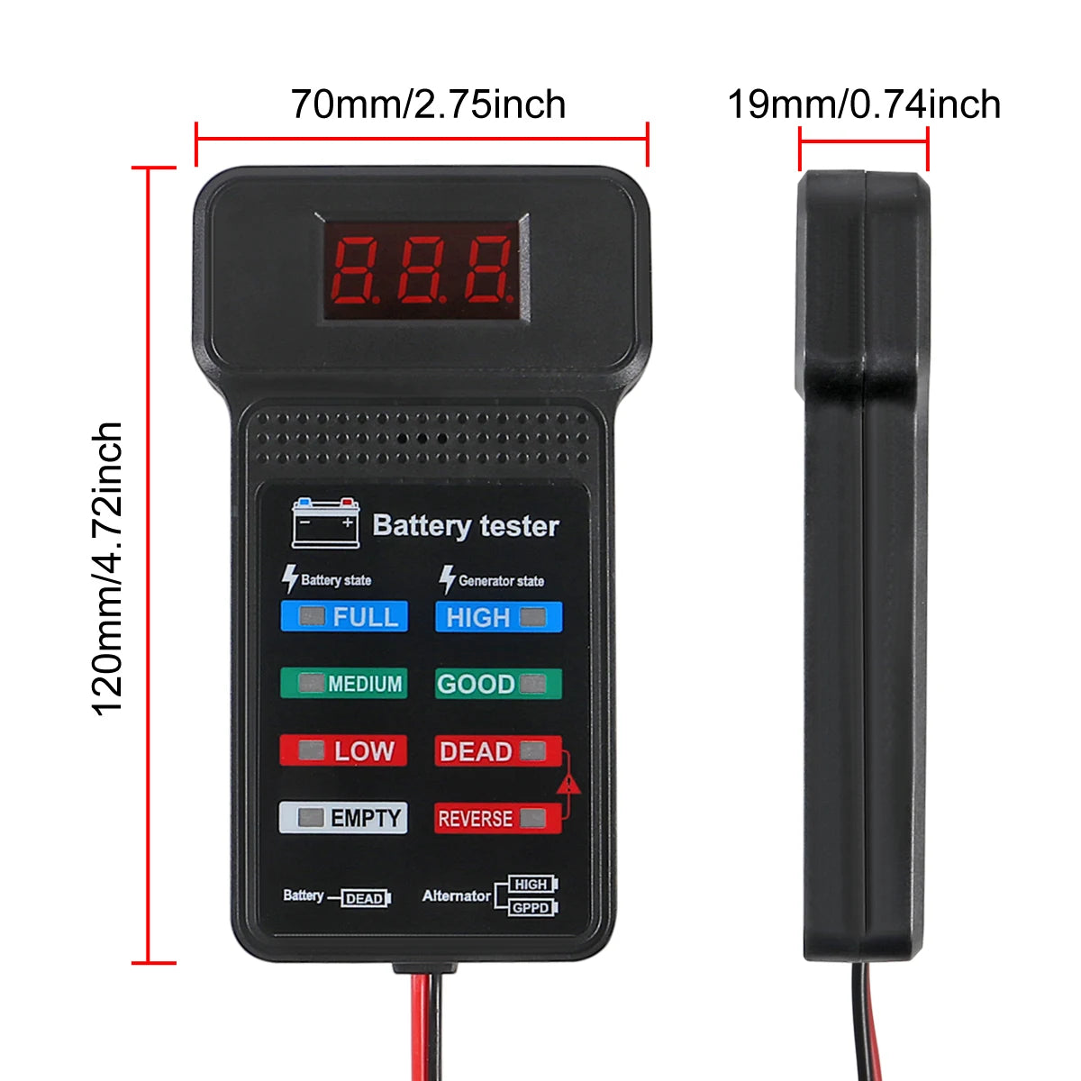 BT 171 Automotive Alternator Tester, LED Reverse Display, Multiple Protection, Display Battery Status, 12V for Automotive Repair