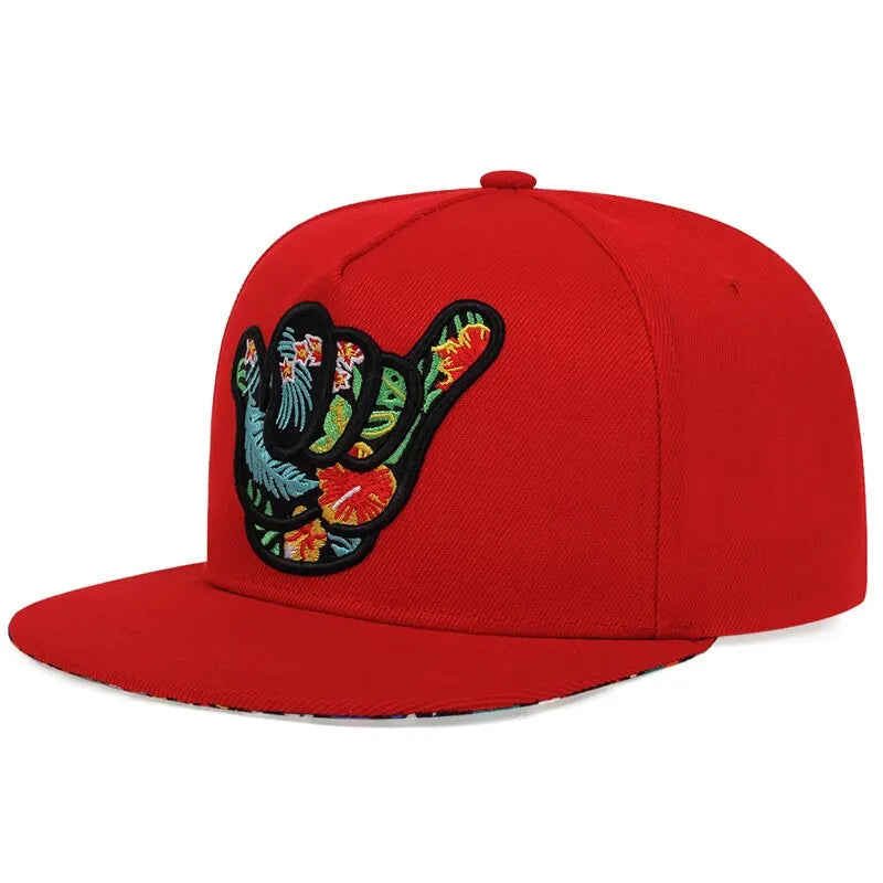 Unisex Colorful Shaka Fingers Embroidery Hats Outdoor Baseball Cap Sunscreen Hat