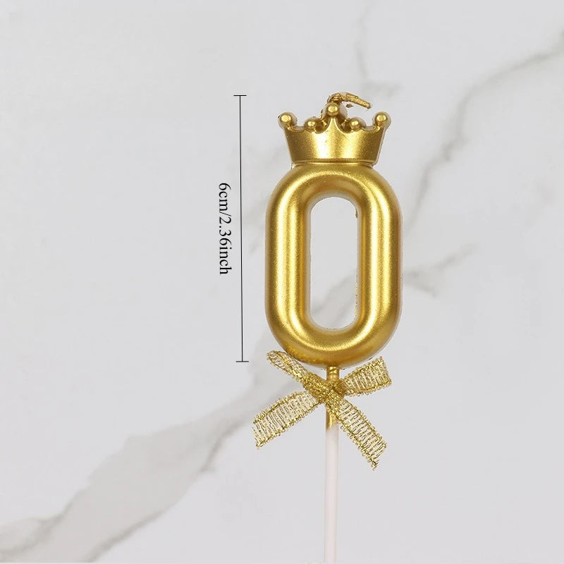 1pc, Golden Crown Bow Birthday Candle - 0-9 Creative Party Cake Decoration and Baking Supplies for Birthdays