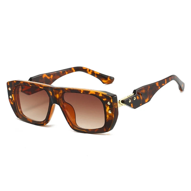 JNPCXI New Square Rivets Sunglasses Women Fashion Gray Stripe Gradient Shades UV400 Men Clear Lens Frame
