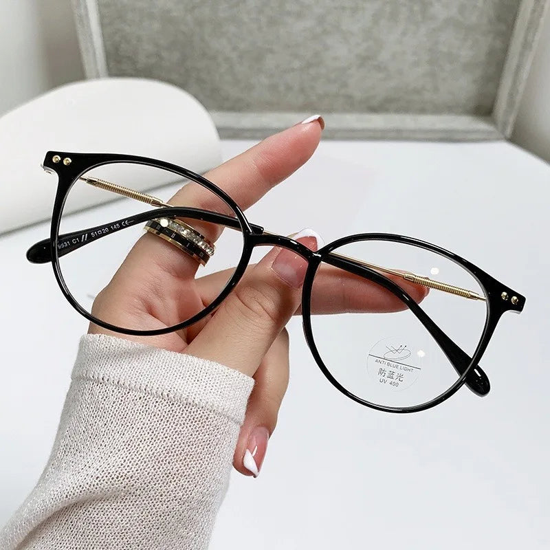 Anti-Blue Light Plain Glasses Ultra-Light Blush Cold Brown Color Korean Anti Radiation Eyeglasses Round Metal Frame