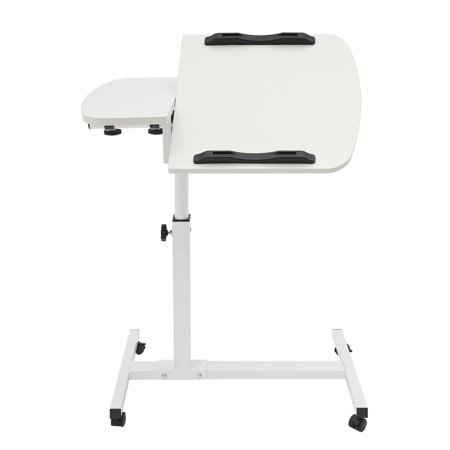 White Carbon Steel Adjustable Laptop Desk Stand With 360° Swivel Wheels w/Brakes