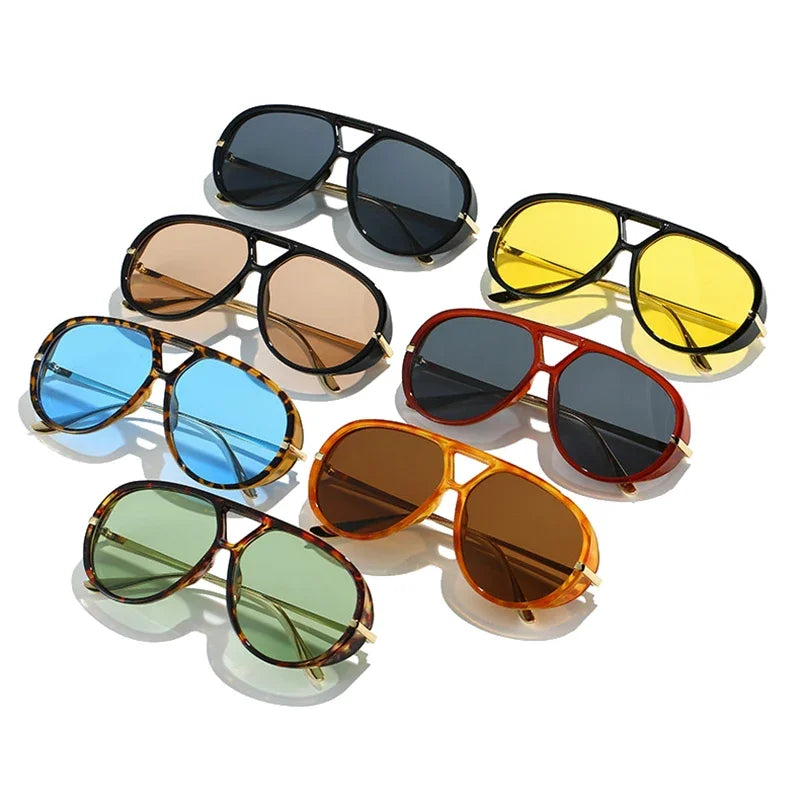 JNPCXI Fashion Double Bridges Pilot Women Oversized Sunglasses Retro Candy Color Green Gradient UV400 Men Punk Sun Glasses
