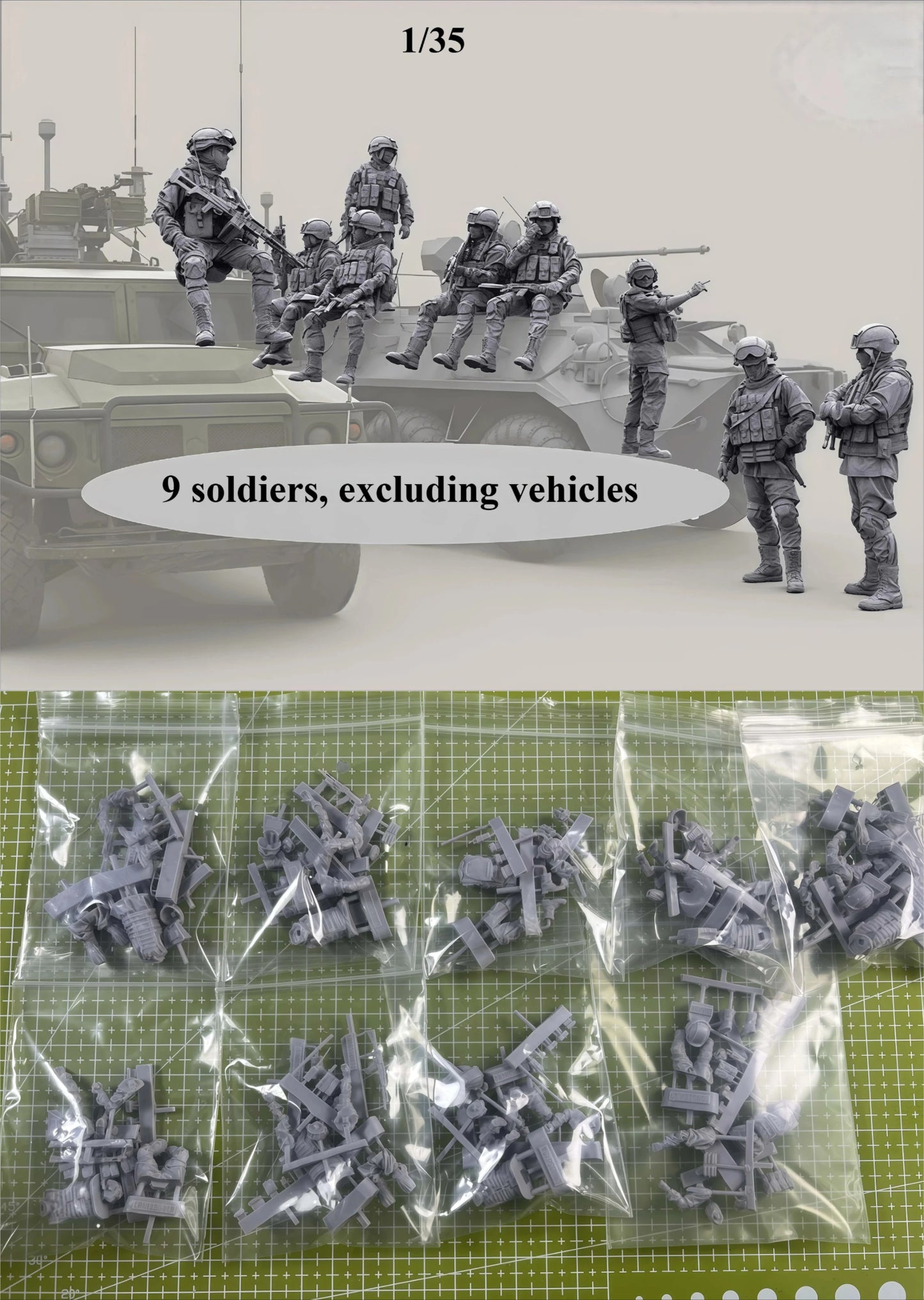 High Quality 1/35 Resin Model Kit, Gk, Special Forces Tank Seating Status 9-Person Resin Grey Assembled Model, Unpainted
