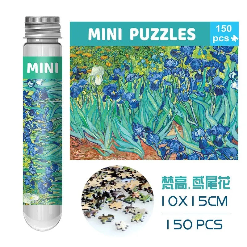 MaxRenard Jigsaw Puzzle 150pcs Mini Test Tube 15*10cm Travel Game World Famous Van Gogh Oil Paintings
