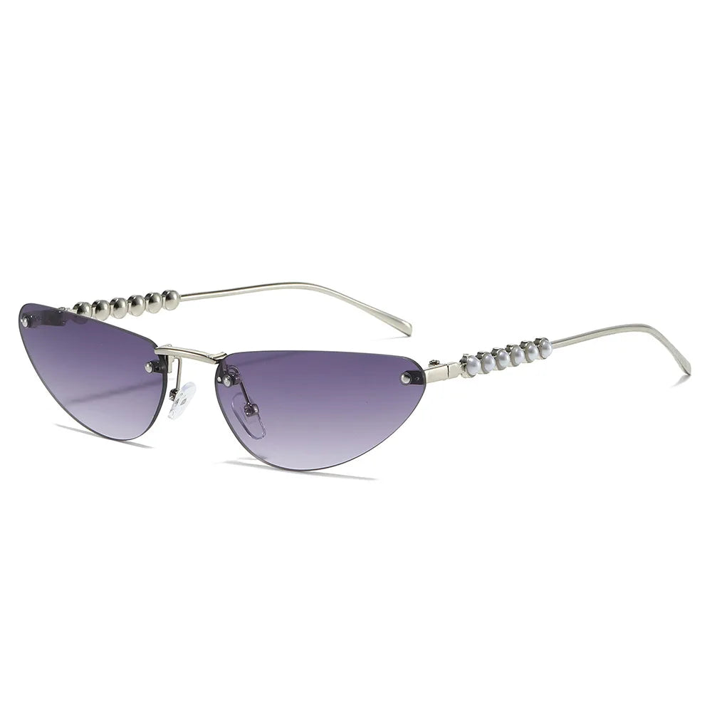 JNPCXI New Diamond Cat Eye Sunglasses Rimless Women Luxury Rhinestone Sun Glasses Men Gradient Shades UV400