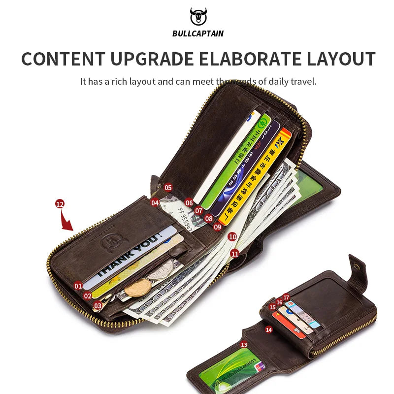BULLCAPTAIN Brand Men's Wallet Genuine Leather Purse Male Rfid Wallet Multifunction Storage Bag Coin Purse Wallet's Card Bags