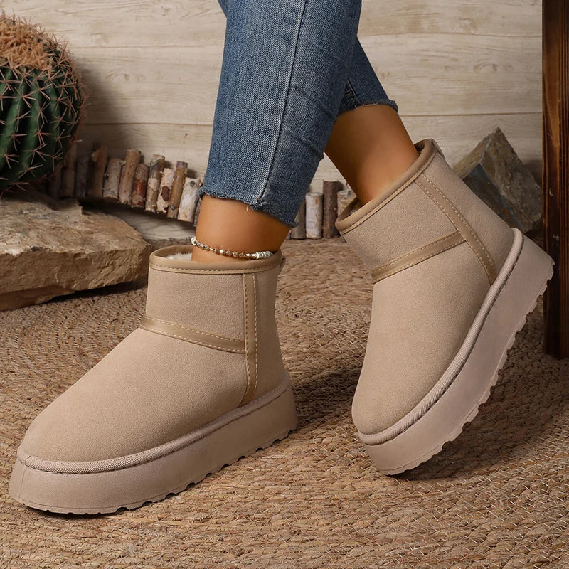 Faux Suede Platform Winter Boots for Women Warm Thicken Plush Anti Slip Snow Boots Woman Comfy Sliop On Thick Sole Ankle Booties