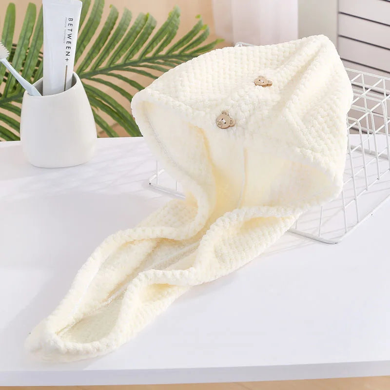 1pc Soft Hair Drying Cap, Solid Color Towel for Bathroom, Super Absorbent Hair Wrap Towel for Curls, Anti-Frizz Hair Turban