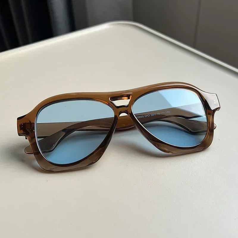 JNPCXI Fashion Oversized Double Bridges Pilot Sunglasses Women Retro Jelly Color Shades UV400 Men Trending Punk Sun Glasses