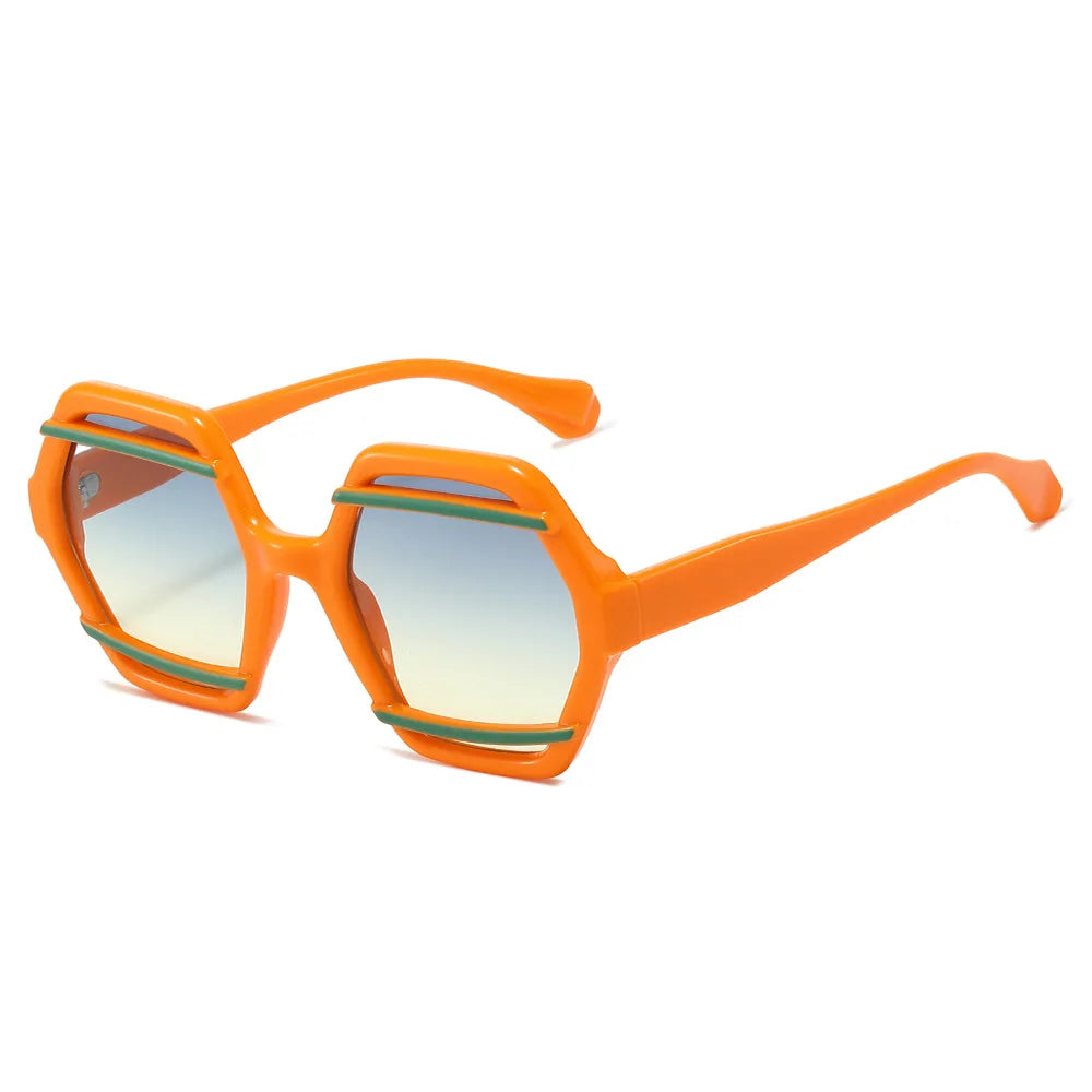 JNPCXI Retro Polygon Jelly Tea Sunglasses Women Fashion Gradient Eyewear Shades UV400 Men Rivets Sun Glasses