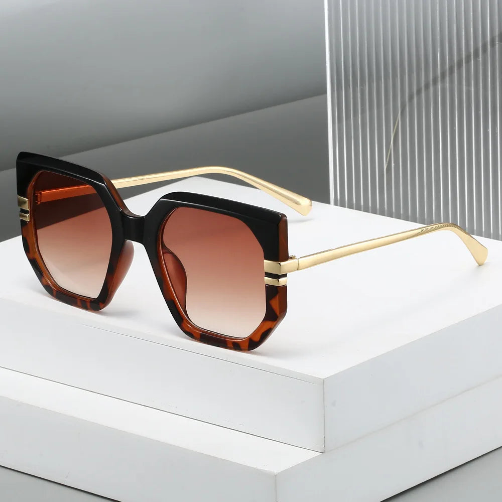 JNPCXI New Polygon Square Sunglasses Women Shades UV400 Retro Clear Ocean Gradient Lens Men Trending Leopard Sun Glasses
