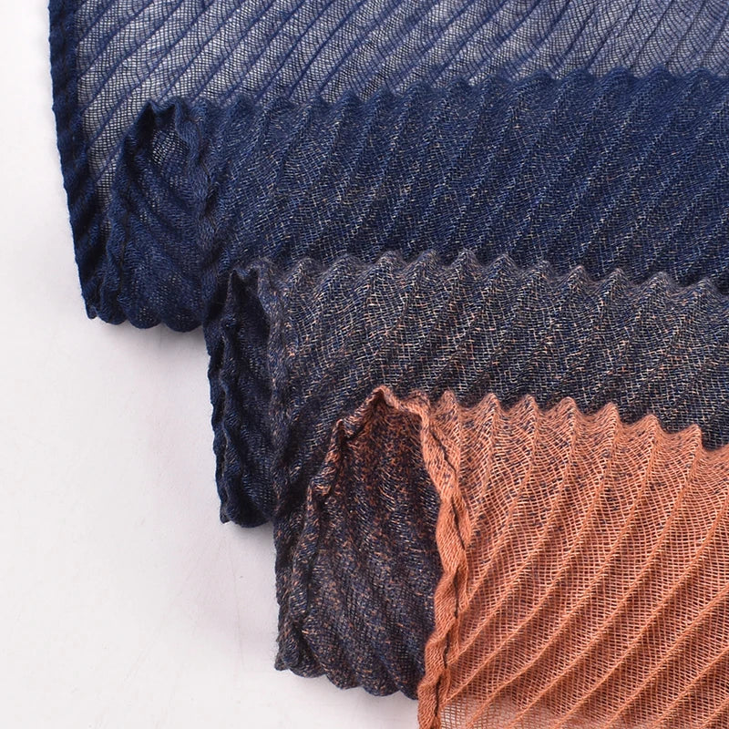 Autumn and Winter New High Quality Balinese Yarn Twill Wrinkled Long Scarf Breathable Pleated Wrapped Shawl