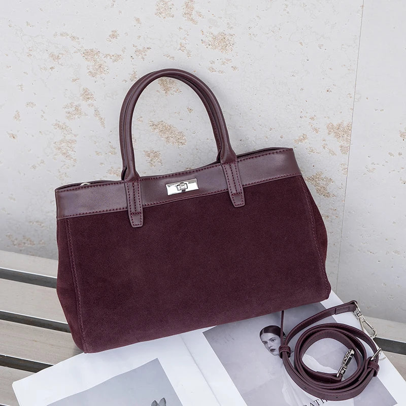 New Women's Natural Suede Leather Shoulder Bag Female Casual Soft Cowhide Durable Handbags Ladies Fashion Luxury Designer Bags