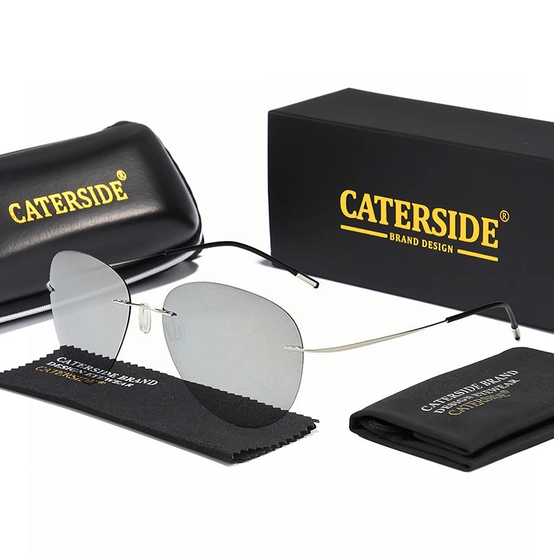 Caterside Pilot Polarized Sunglasses Men Rimless Titanium Alloy Ultralight Sun Glasses Women Driving Sports Fishing Summer Style