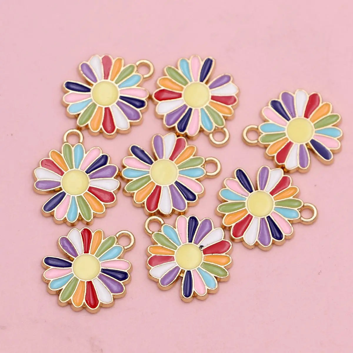 10Pcs Gold Plated Chrysanthemum Flower Charm Connectors for Making Bracelet DIY Jewelry Accessories