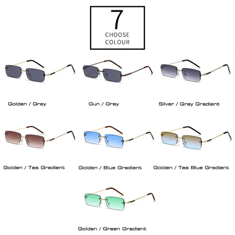 JNPCXI Fashion Rectangle Women Sunglasses Vintage Rimless Clear Ocean Gradient Lens Men UV400 Trending Sun Glasses