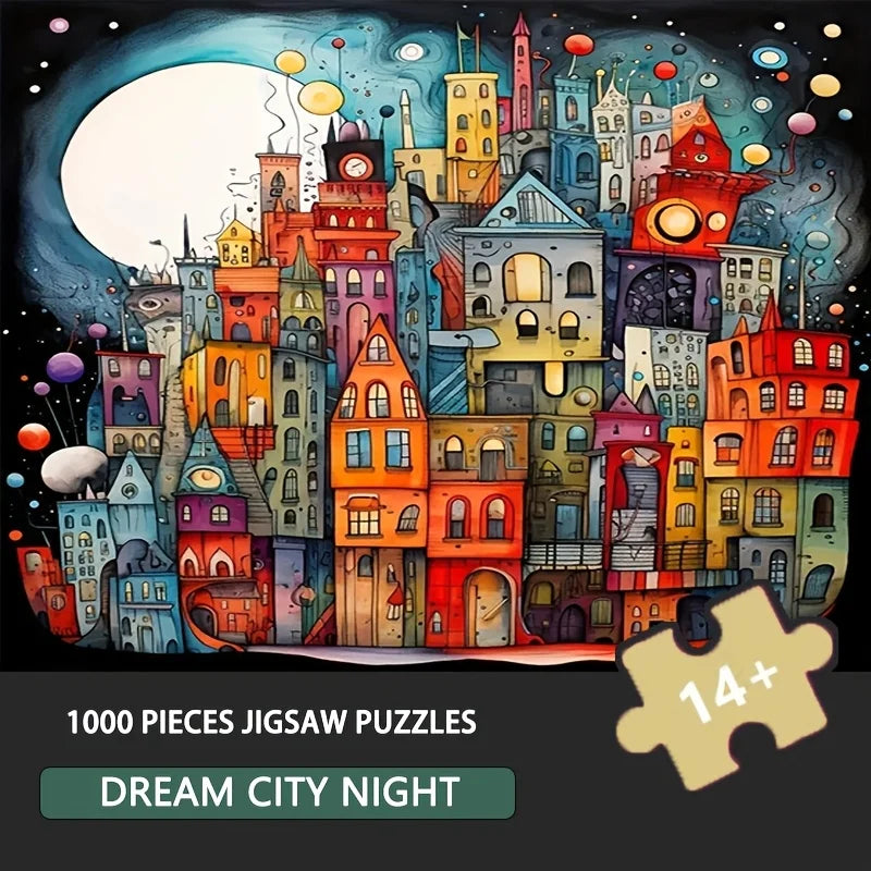 70cm*50cm 1000pcs Dream City Night Puzzle 27.56x19.69inch High Difficulty Puzzle for Adults, Office and Home Wall Decor