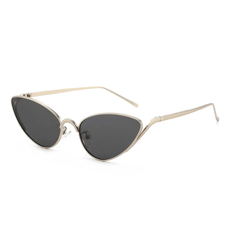 JNPCXI New Metal Cat Eye Women Sunglasses Fashion Clear Ocean Lens Gold Shades UV400 Men Trending Punk Sun Glasses