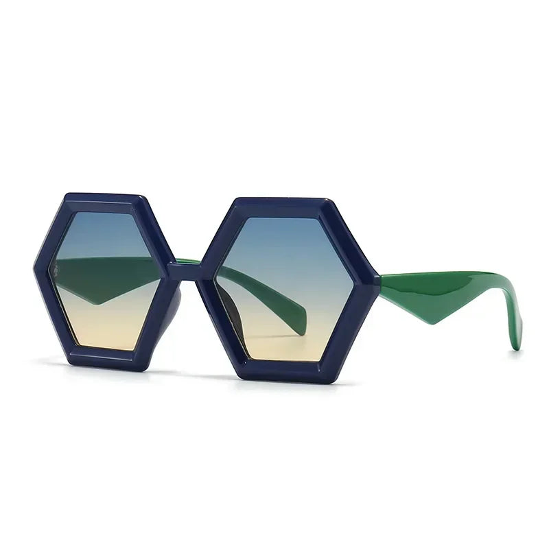 JNPCXI Retro Polygon Sunglasses Women Gradient Red Shades Fashion Men Double Color Trending Sun Glasses