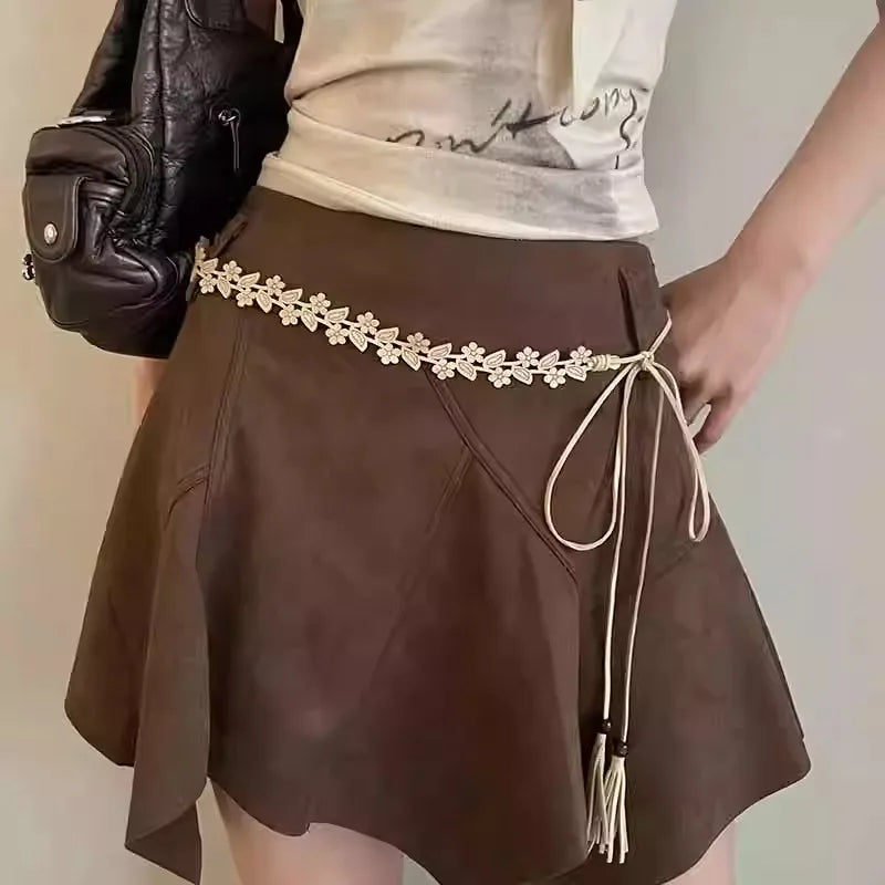 Bohemian Retro Folk Style Waist Chain Female Korean Version Of The New Dress With High-Grade Belt With White Waist Rope