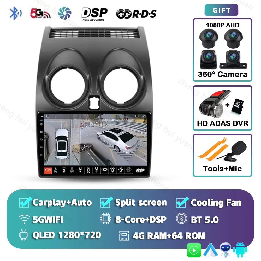 Android 15 For Nissan Qashqai 1 J10 2006 - 2013 2K QLED CarPlay Auto Car Radio Multimedia Video Player GPS stereo Head Unit 4G
