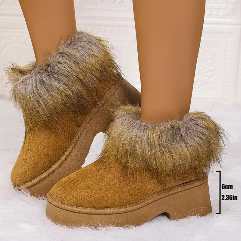 High Heel Platform Snow Boots Women Winter Fashion Gradient Furry Snow Boots Woman Slip On Non Slip Warm Plush Booties Ladies