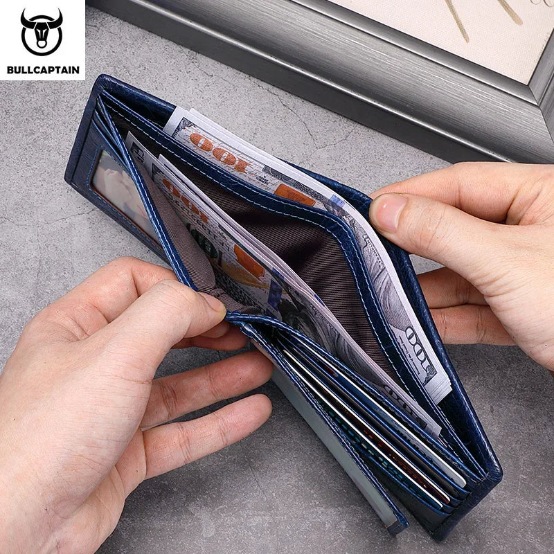 BULLCAPTAIN New Men's Leather Wallet RFID Function Fashion Business Multi-Card Men's Wallet Clip QB026