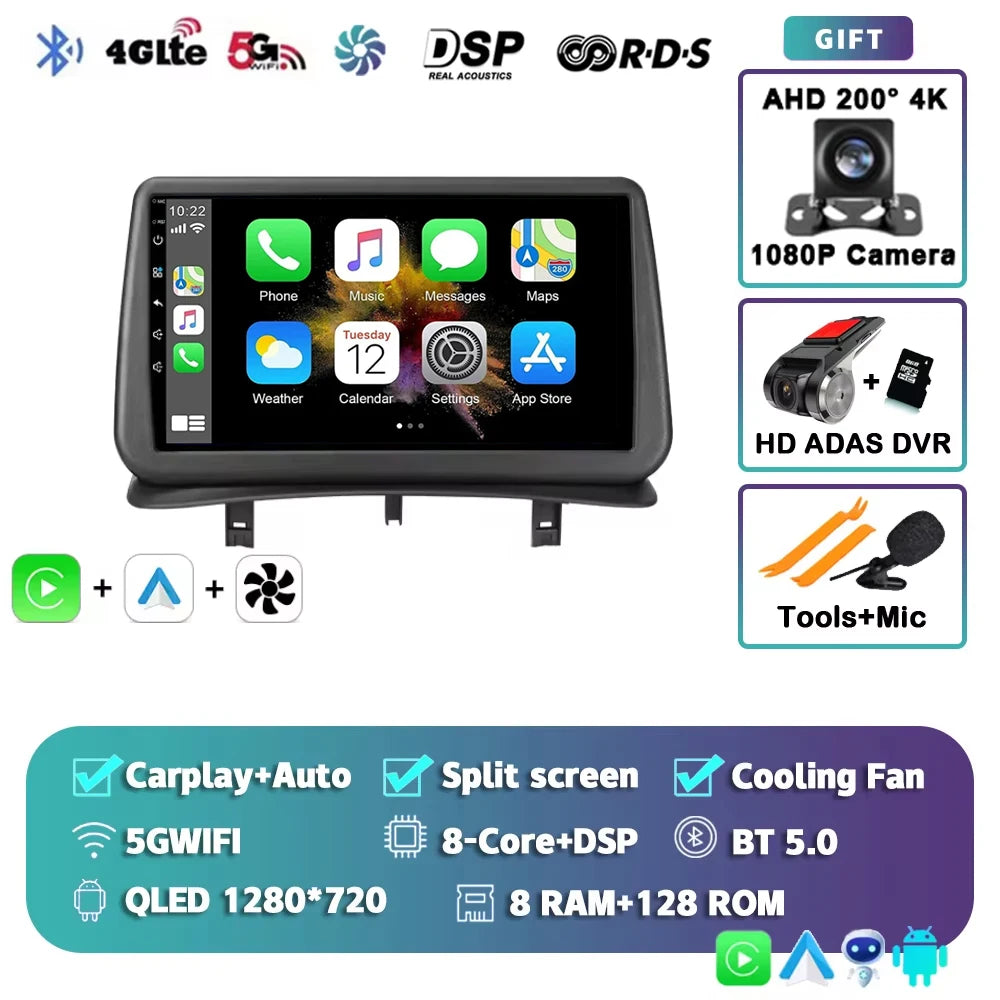 Android 15 Car Radio for Renault Clio 3 2005-2014 Wireless CarPlay Android Auto 4G Multimedia Player Navigation GPS 2din Autorad