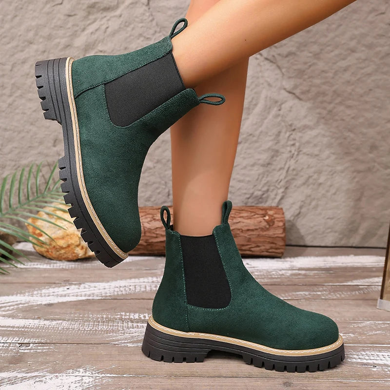 Classic Black Platform Ankle Boots Women Autumn Winter Faux Suede Chelsea Boots Woman Plus Size Slip On Short Booties Mujer 43