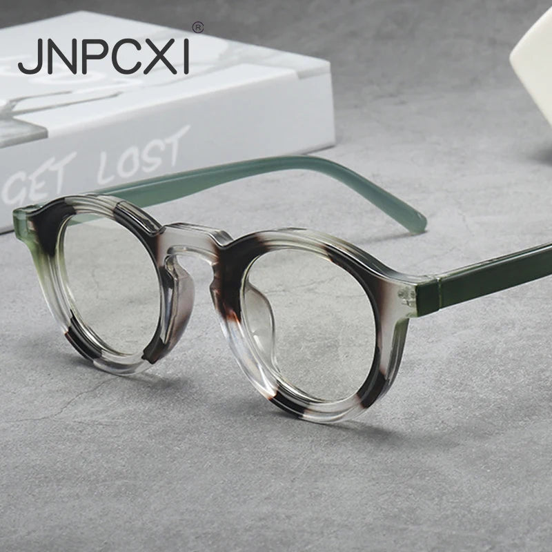 JNPCXI Classic Retro Glasses Frame Men Women Ultralight Round Small Frame Anti Blue Light Transparent Lens Eyeglasses