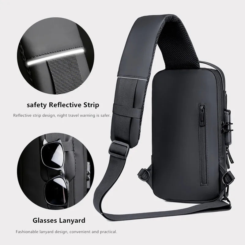 JEEP BULUO Men Chest Sling Bag Crossbody Shoulder Bag Travel Pack Anti-theft Bag
