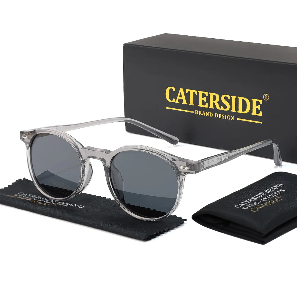 CATERSIDE Men's Fashion Polarized Sunglasses Round Frame Design TAC Lens Sun Glasses Women Outdoor Driving Travel Eyewear UV400