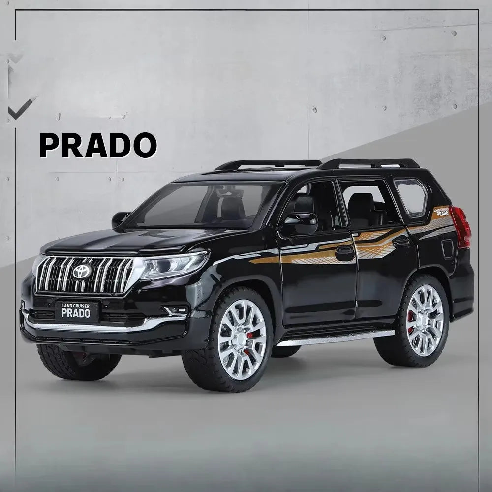 1:32 Prado Land Cruiser LC300 Police Car Metal Model Toy Alloy Diecast Vehice Rubber Tire Sound Light Pull Back Toy Gift for Kid