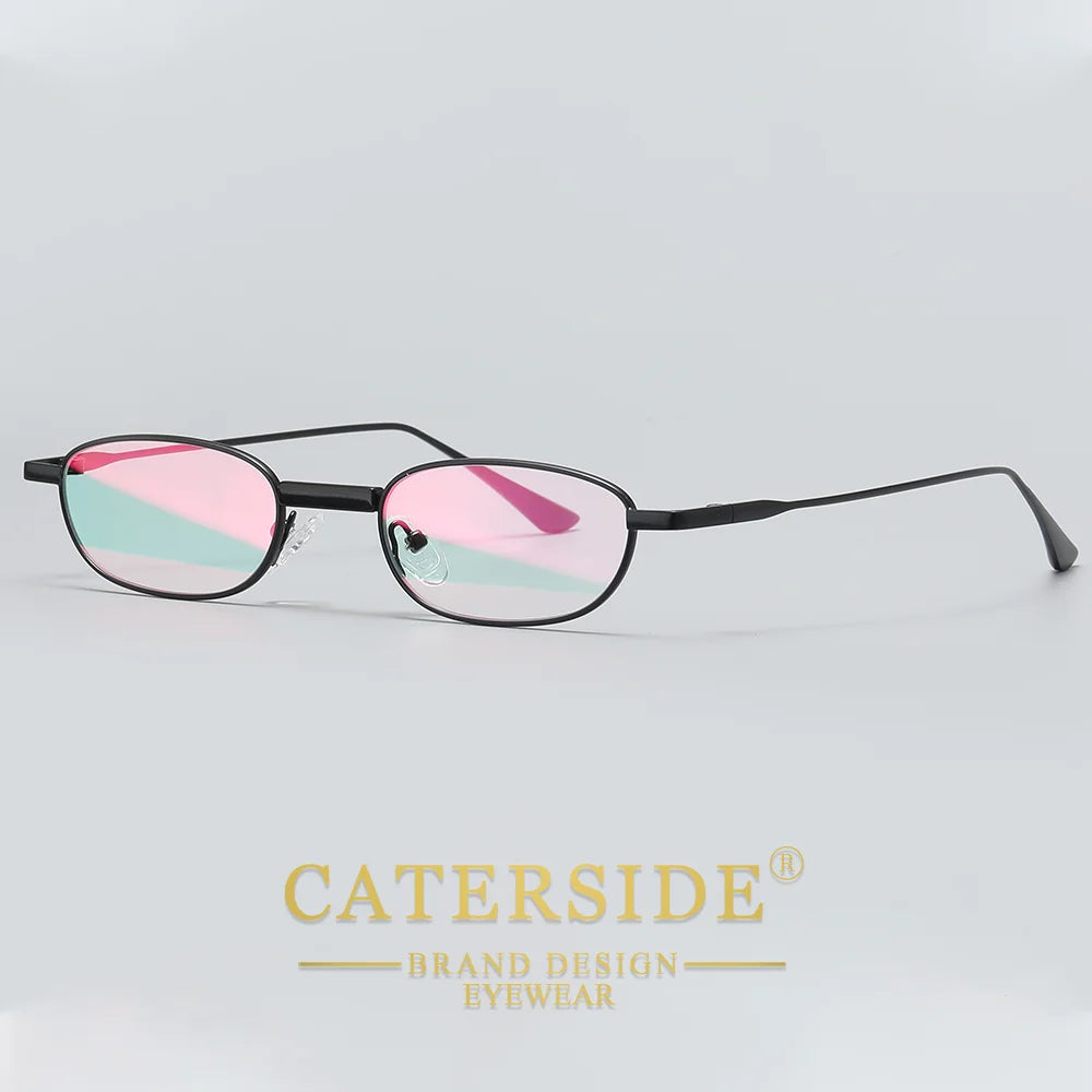 CATERSIDE Men's Hip Hop Sunglasses Premium Metal Small Frame Women's Travel Business Party Holiday Gift Decorative Glasses UV400