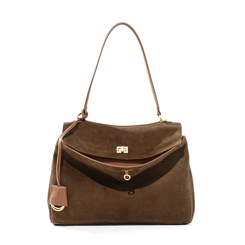 Women Suede Leather Bag Shoulder Handbag Large Capacity Single Tote Bag Handbag Matte Suede High-End Feel Women's Large Bag