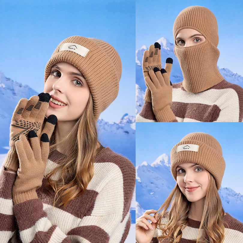 Winter pullover hat for children, warm and ear-protecting knitted woolen cap, cold-proof and neck-protecting face mask, balaclav