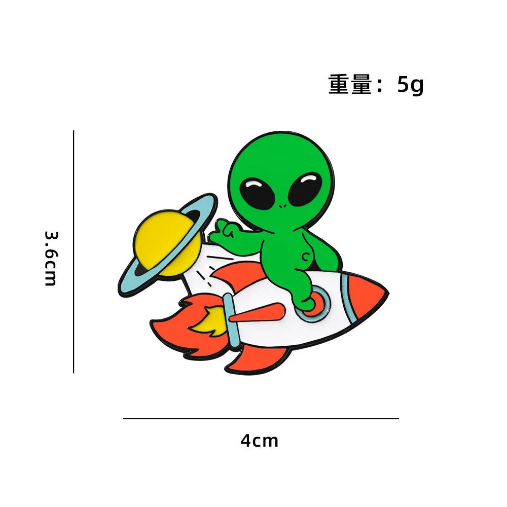 4PCS ET Alien Enamel Pin UFO We Come To Party Save A Horse Ride A Cow Funny Cowboy Western Brooches Lapel Backpack Badge Jewelry