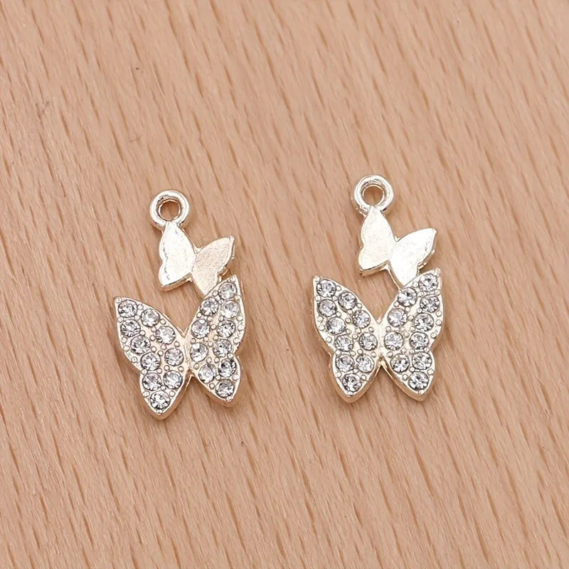6Pcs Gold Plated Crystal Butterfly Charm Pendant for Jewelry Making Bracelet Necklace Earrings DIY Accessories