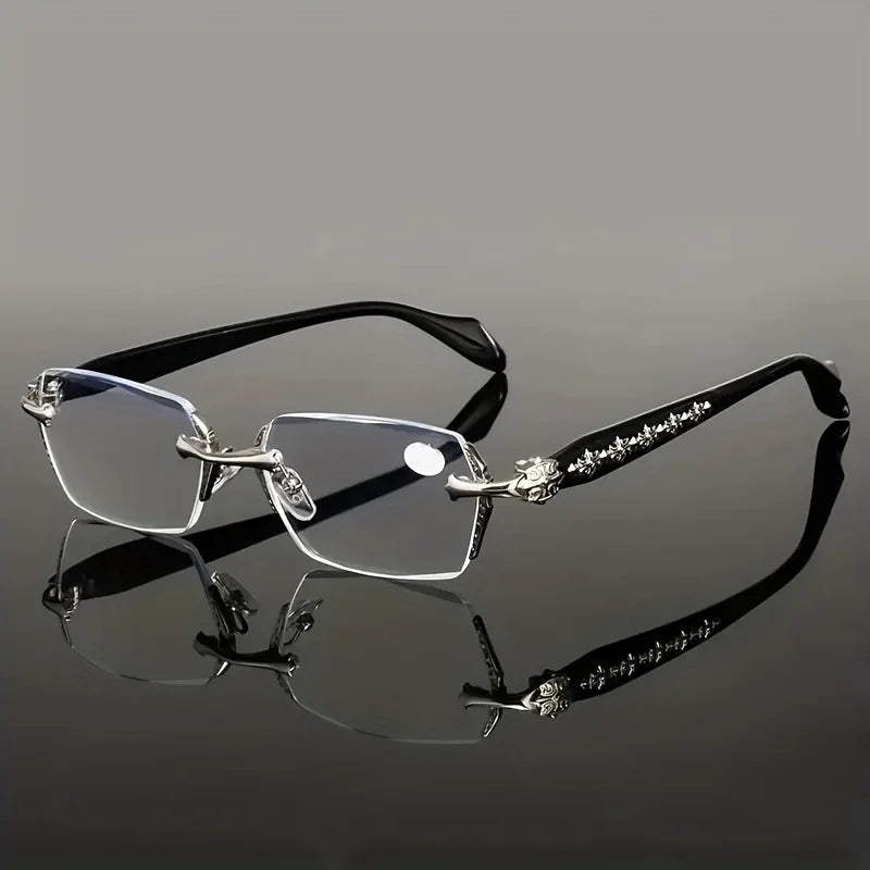 Unisex Ultra Lightweight Frameless Glasses Retro Diamond Cut Edge Classic Unisex Computer Glasses Sturdy Iron Frame