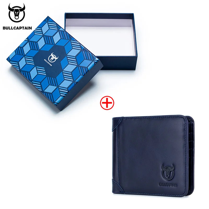 BULLCAPTAIN Free Print Photos Men's Genuine Leather Short Wallet 2021 New Simple Wallets RFID Small Mini Card Holder