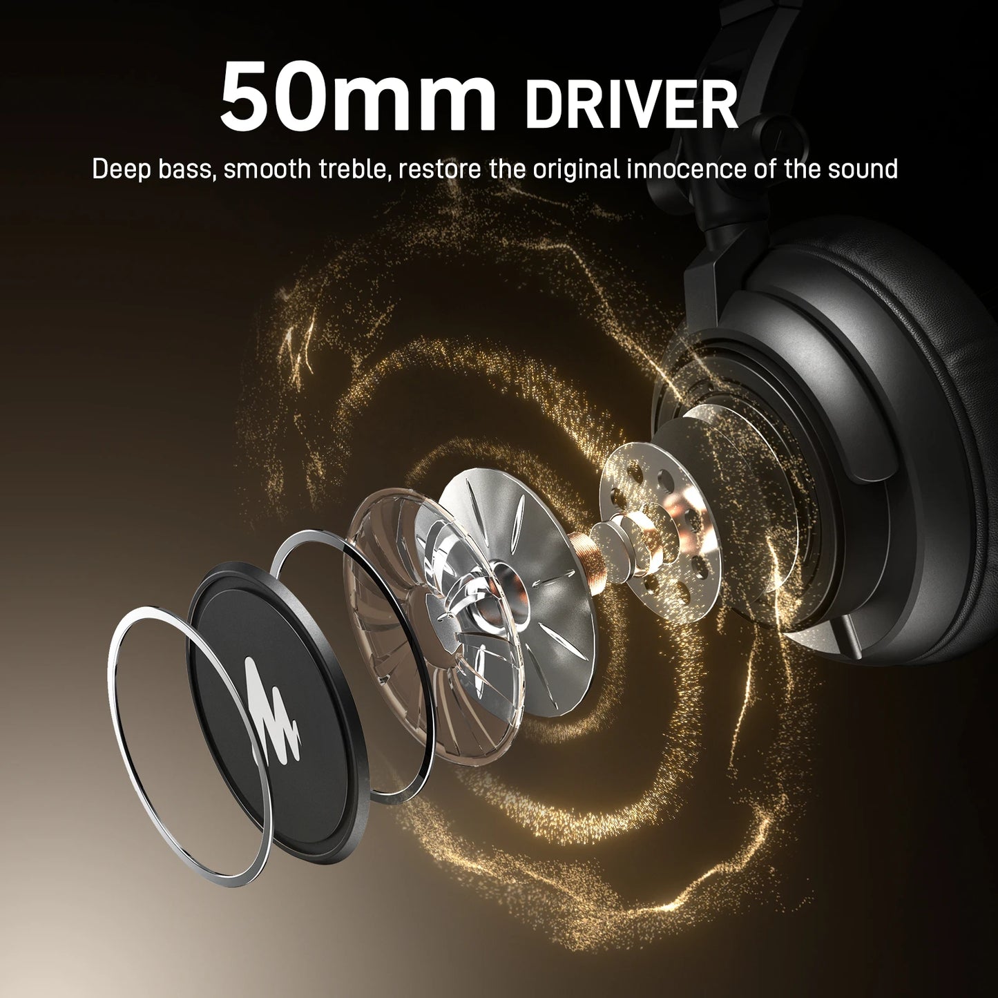 Maono MH601 Wired Headphones Professional Studio Monitor Headphones with Detachable Plug & Cable 50mm Driver for DJ Gaming
