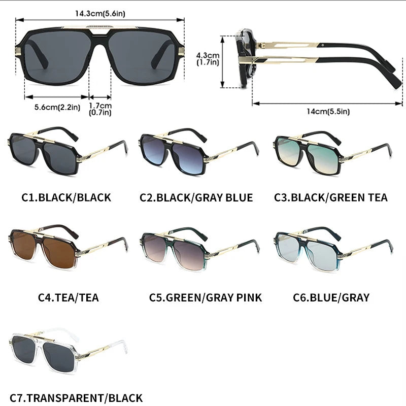 JNPCXI New Retro Double Bridges Square Women Sunglasses Fashion Trending Blue Gradient Shades UV400 Men Sun Glasses