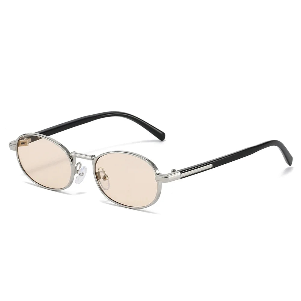 JNPCXI Retro Small Oval Metal Sunglasses Women Shades UV400 Fashion Silver Gradient Men Punk Sun Glasses