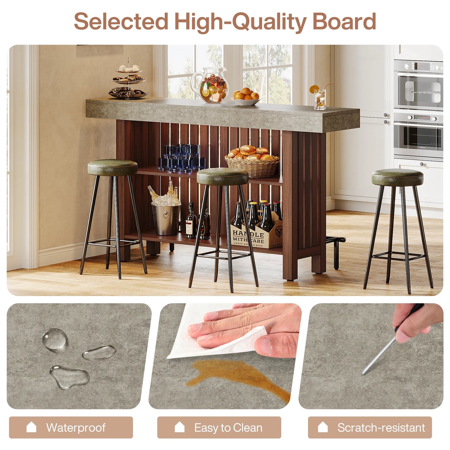 Tribesigns 63" Large Home Bar Unit, 2-Tier Mini Bar Coffee Table with Footrest