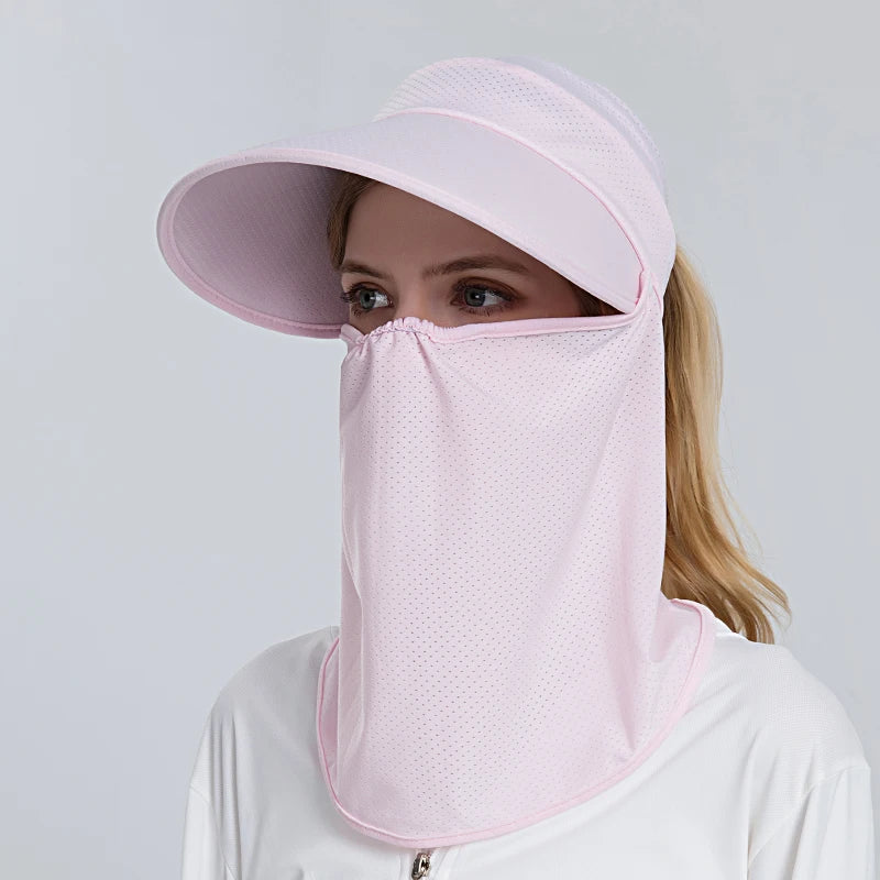 Xinbaoguan 100% polyester 8094 summer new ponytail ice feeling sunscreen hat for women cycling face mask outdoor sunshade hat