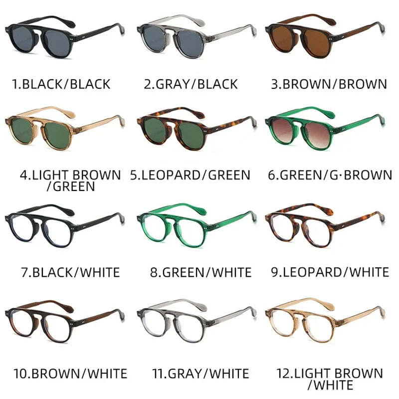 JNPCXI New Retro Rivets Round Punk Sunglasses Women Shades UV400 Fashion Men Clear Lens Frame
