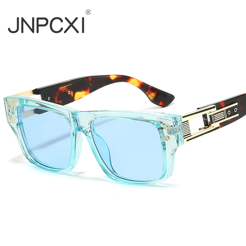 JNPCXI New Square Men Sunglasses Shades UV400 Retro Brand Designer Rivets Women Blue Gradient Hollow Sun Glasses