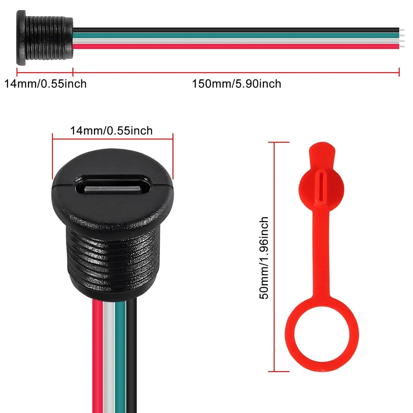 8pcs Type-C Chassis 4Pin No Terminal Type-C Socket Connector Waterproof Jack Female Charging Port 3A USB-C Charger Plug Socket