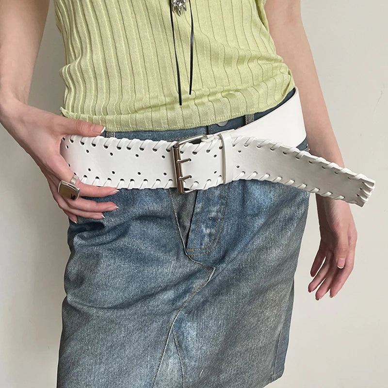 2025 Spring/Summer New Wide-Edged Woven Handmade Punk Denim Skirt With A Stylish Belt For A Versatile